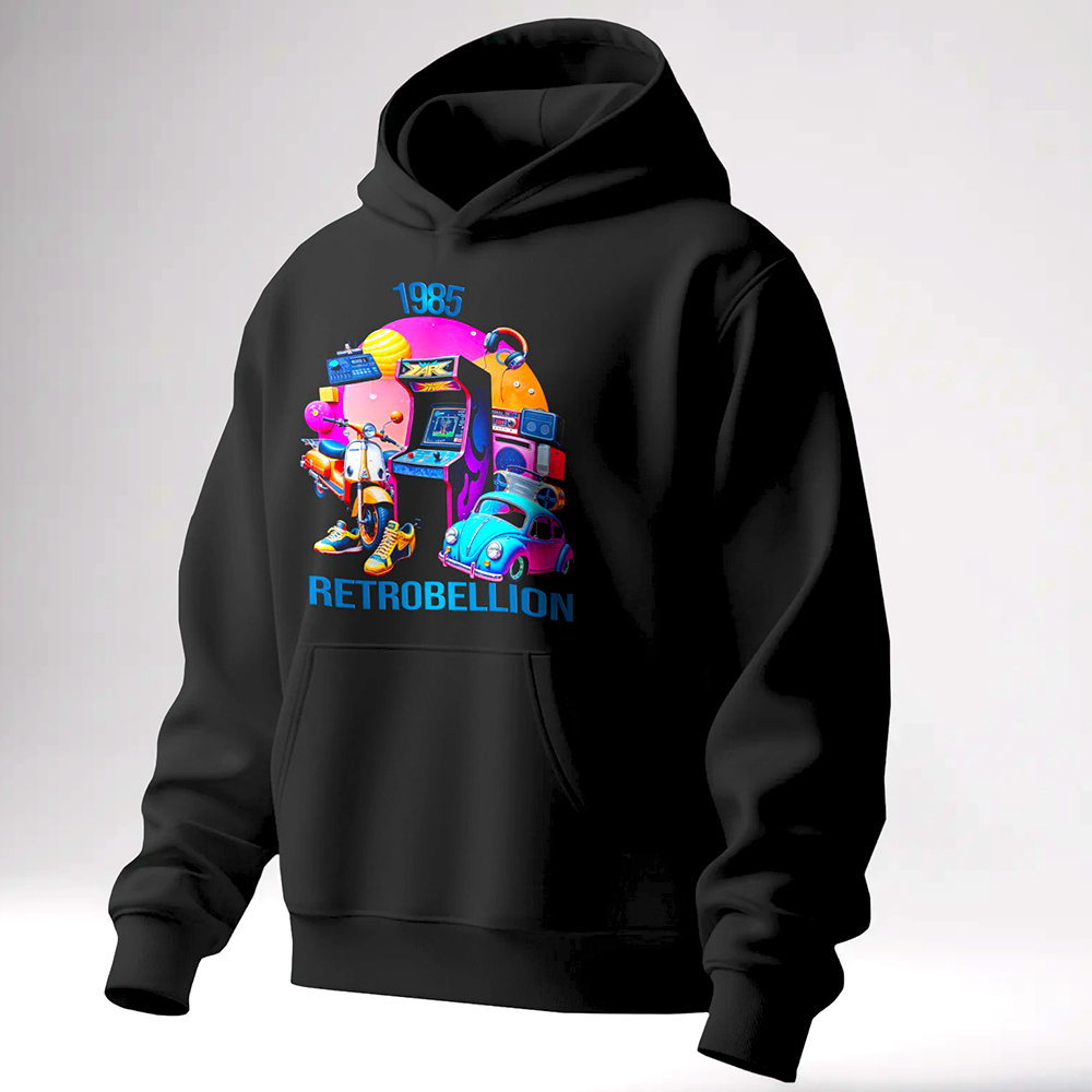1985 Miami Style Hoodie (Retro Arcade Edition) Black