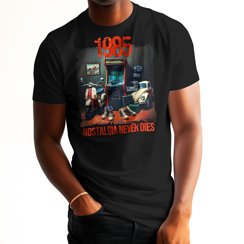 1985 Nostalgia Never Dies Tee (Retro Arcade Edition)