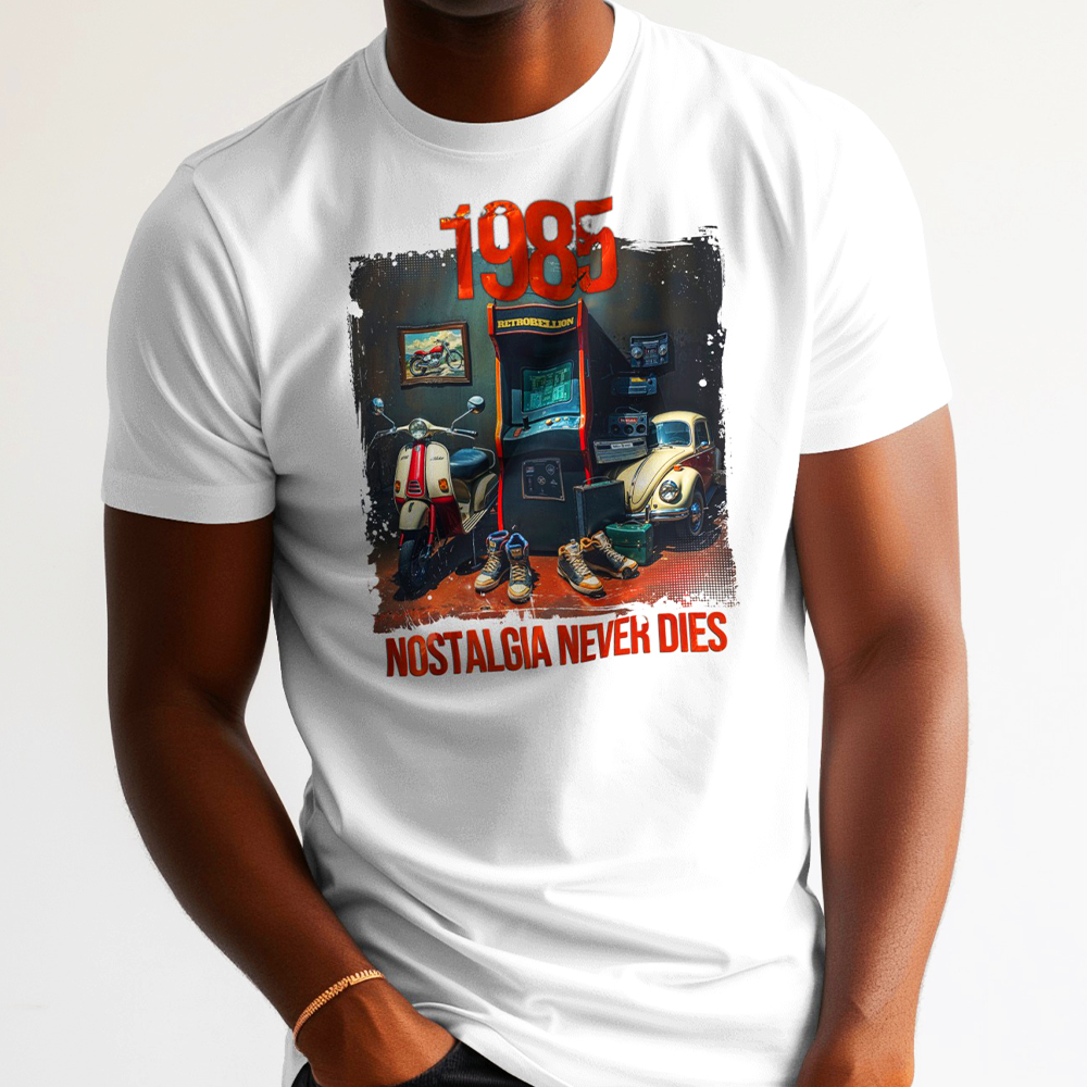 1985 Nostalgia Never Dies Tee (Retro Arcade Edition)