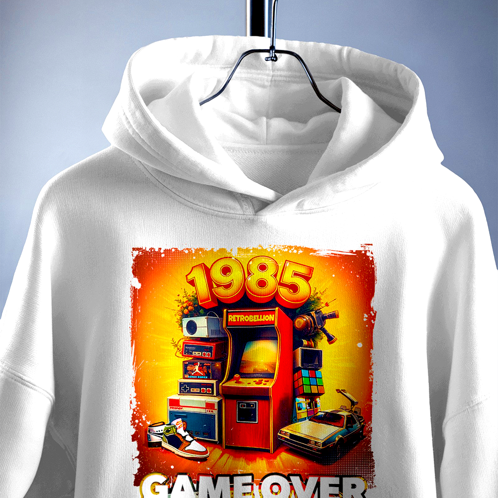 1985 Game Over Hoodie (Retro Arcade Edition)